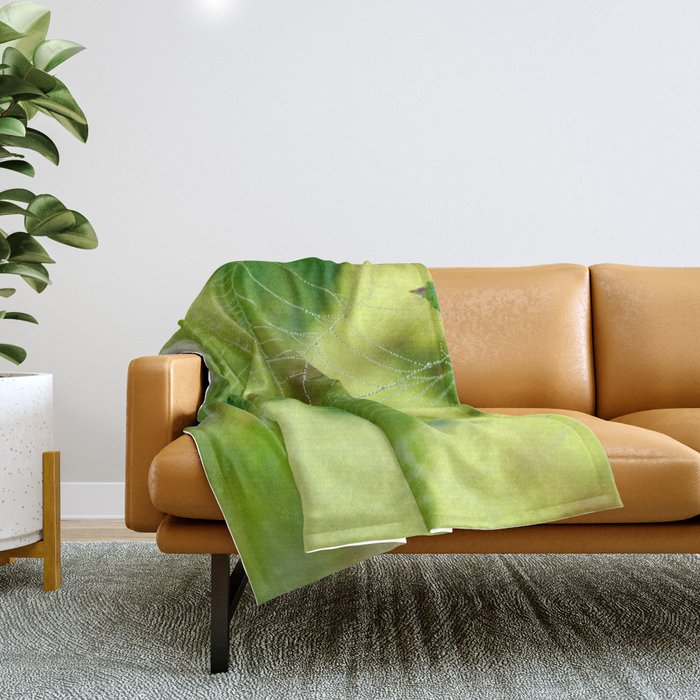Beautiful Cobweb Natural Green Background #decor #society6 #buyart Throw Blanket