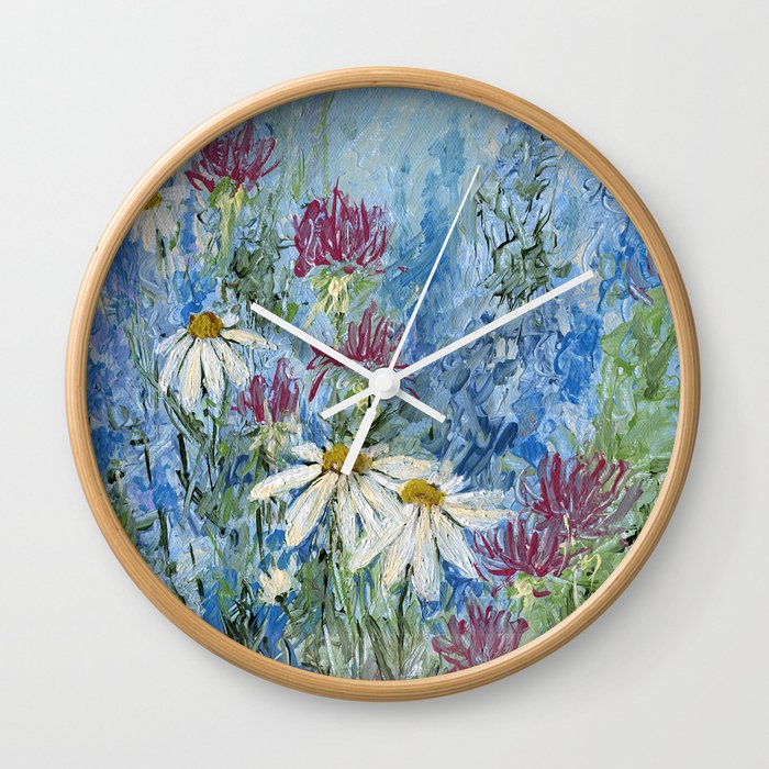 Wildflower Blues Garden Flower Acrylic Art Wall Clock