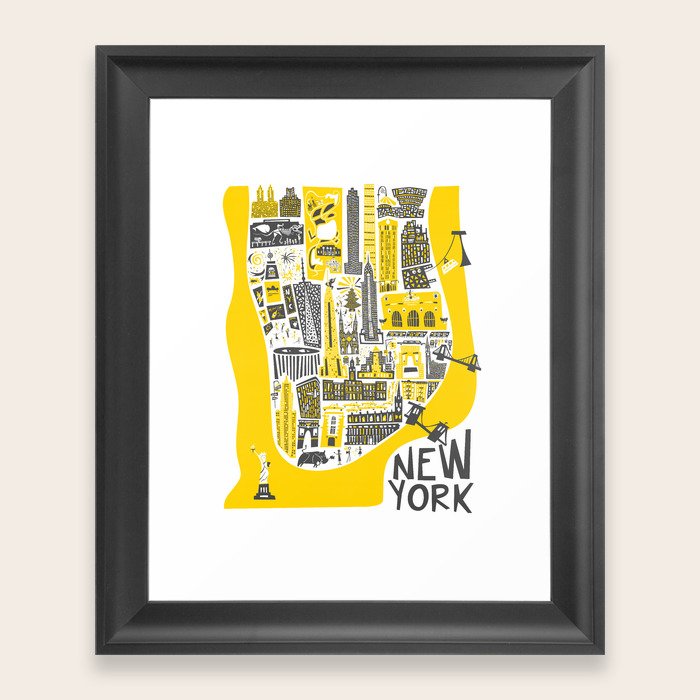 Manhattan New York Map Framed Art Print by Fox And Velvet Society6