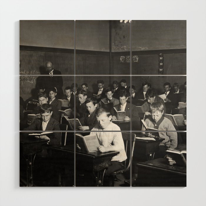 Young Students Reading in Classroom - Boston 1909 Wood Wall Art