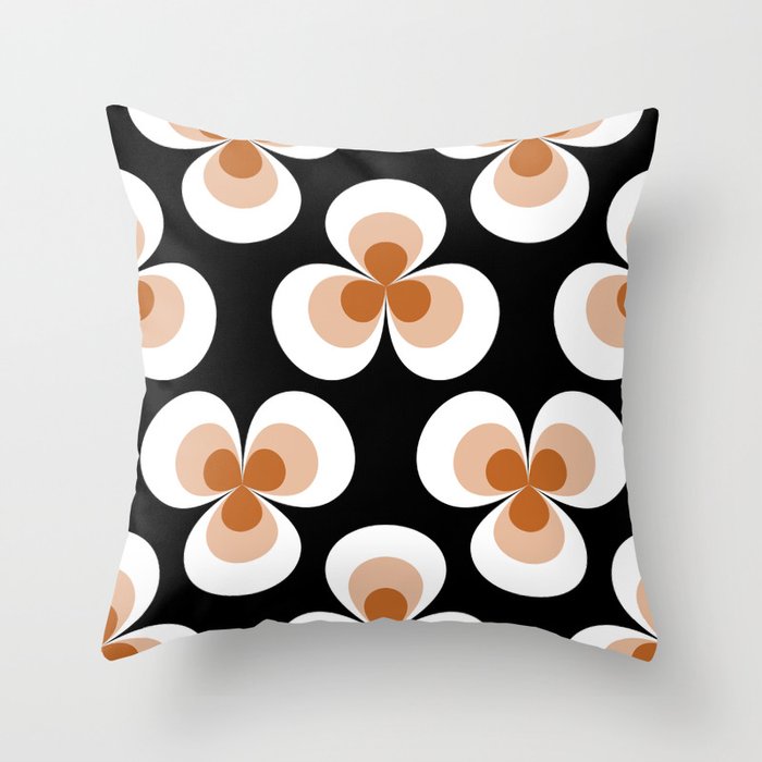Mid Century Modern Tribal 3 Leaf Clovers // Terracotta - Potter's Clay, Peach, Black and White // V2 Throw Pillow