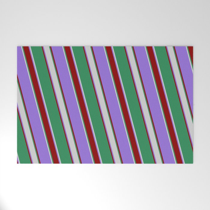 Purple, Dark Red, Sea Green, and Light Grey Colored Lines Pattern Welcome Mat