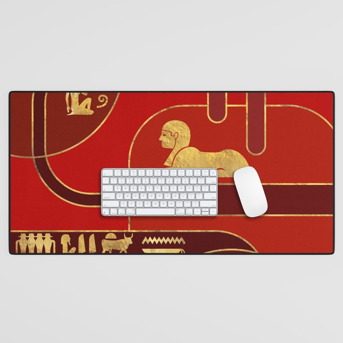 Egyptian Geometric Art Deco Red and Gold Desk Mat