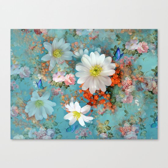 romantic flowers and butterflies Canvas Print
