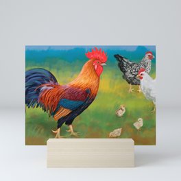 Rooster and his family Mini Art Print