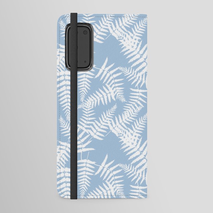 Pale Blue And White Fern Leaf Pattern Android Wallet Case