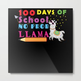 Days Of School 100th Day 100 Kawaii Llama Metal Print