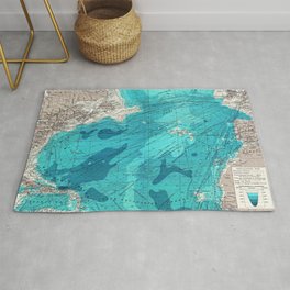 Vintage Blue Transatlantic Mapping Area & Throw Rug