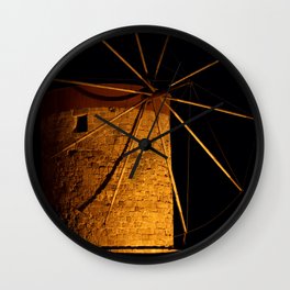 Old greek windmill at night Wall Clock