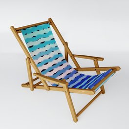 Abstract Ombre Waves Aqua White Blue Sling Chair