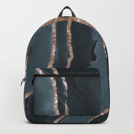 Watercolor Blue Gray And Gold Glitter Liquid Marble Abstract Pattern Backpack
