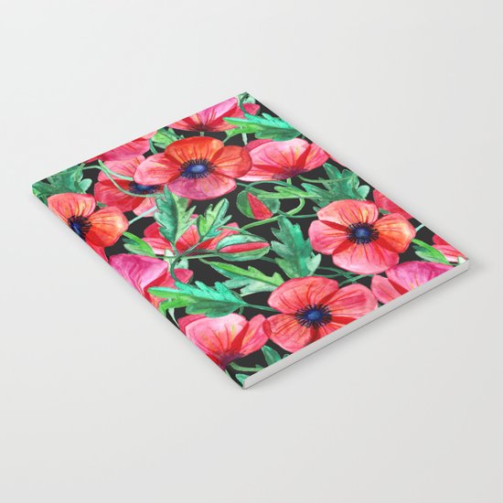 Plenty of Poppies - black Notebook