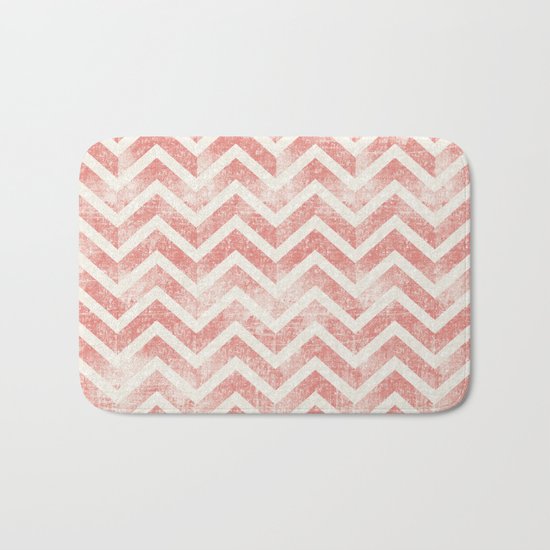 Maritime Navy Chevron Herringbone ZigZag in White Red Bath Mat