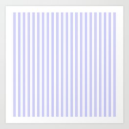 Periwinkle Blue and White Narrow Vertical Vintage Provincial French Chateau Ticking Stripe Art Print