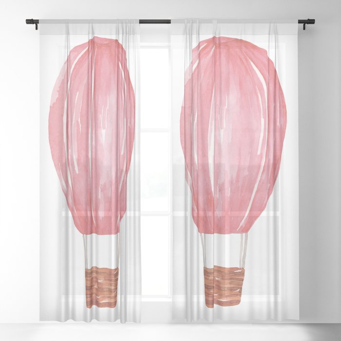 Watercolor Kids Pink Air Baloon Baby Girl Nursery Art Sheer