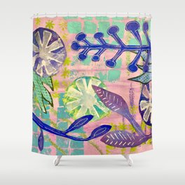 Cool Vines Mixed Media Collage Artwork Shower Curtain