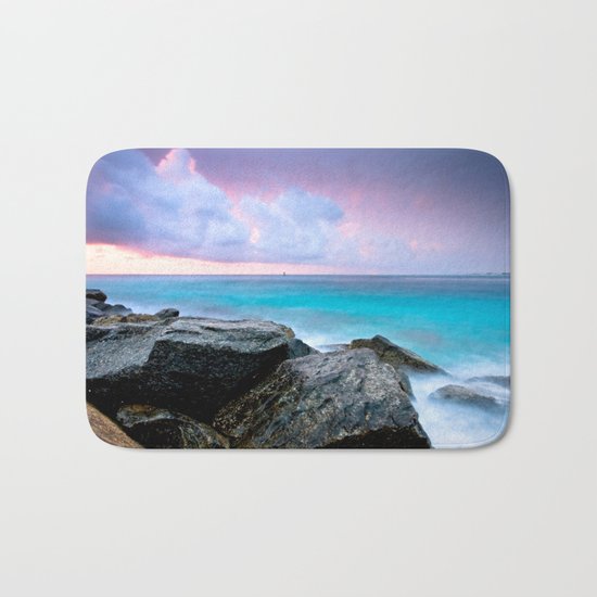 Aqua Water Pastel Pink Sunrise Bath Mat