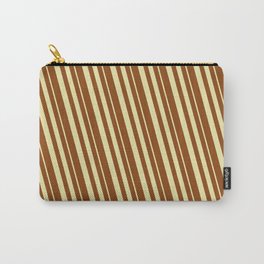 [ Thumbnail: Pale Goldenrod & Brown Colored Striped/Lined Pattern Carry-All Pouch ]