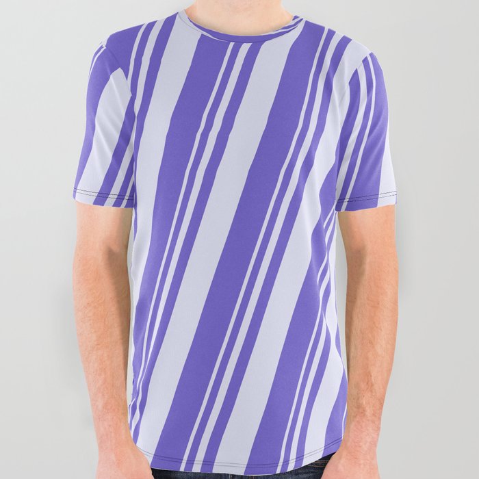 Lavender & Slate Blue Colored Stripes Pattern All Over Graphic Tee