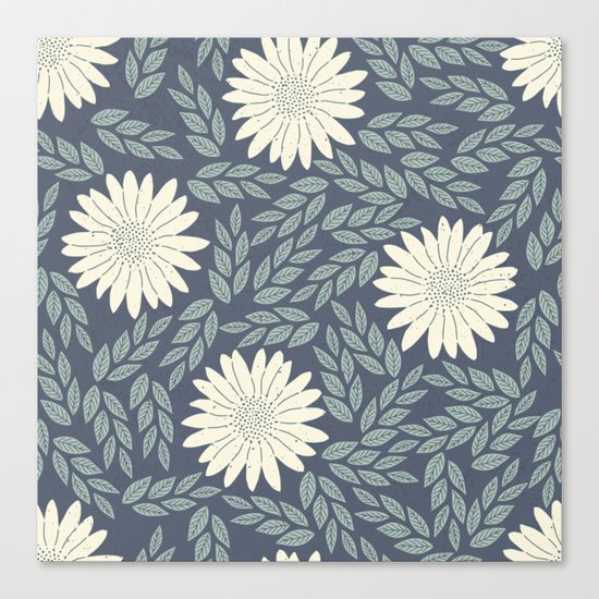 White flower retro pattern Canvas Print