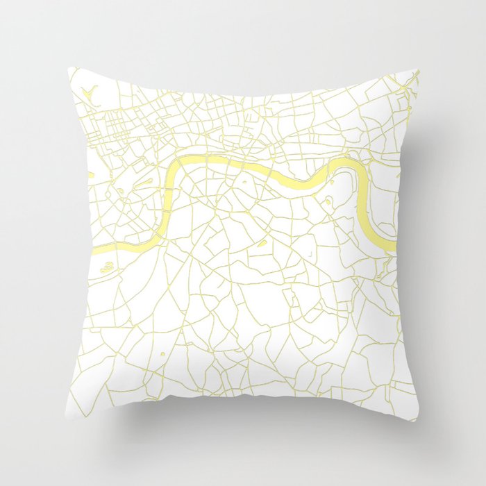 London White on Yellow Street Map Throw Pillow