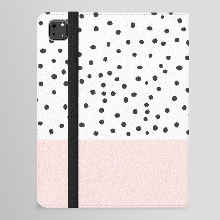 Pastel pink black watercolor polka dots pattern iPad Folio Case