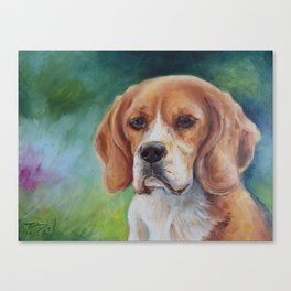 BEAGLE Cute Dog portrait oil painting on canvas Decor for Pet lover Green background Canvas Print