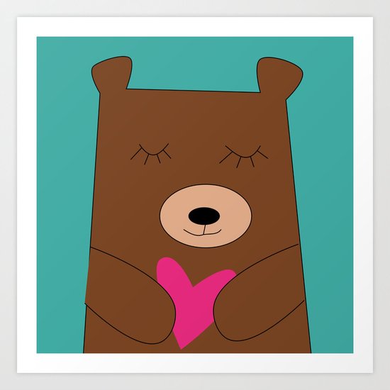 Bear in love Teal Art Print