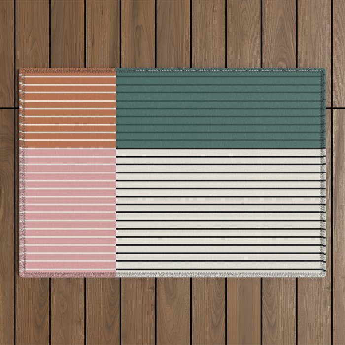 Color Block Line Abstract V Outdoor Rug