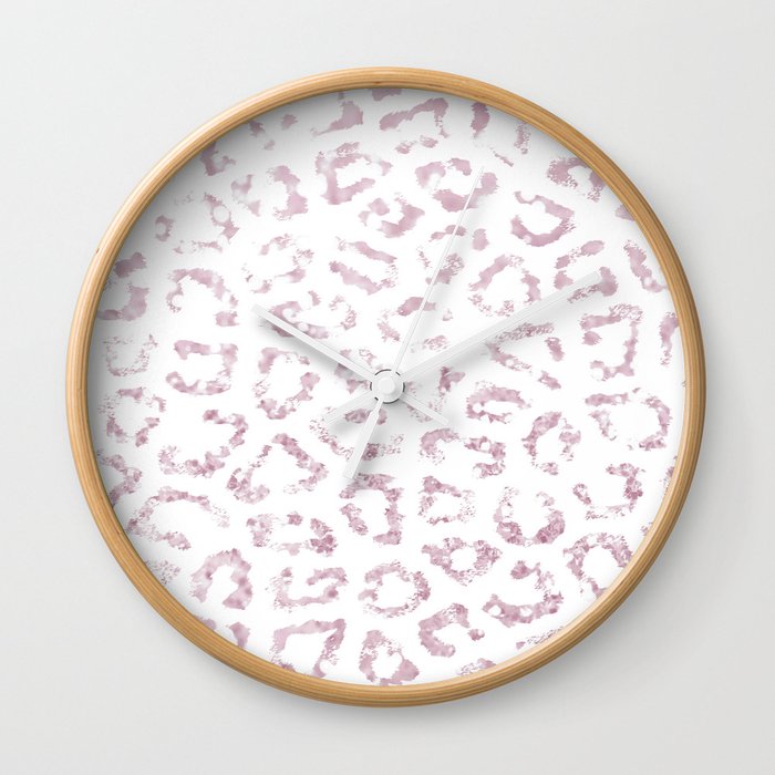 Blush Pink Faux Glitter Elegant Cheetah Print Animal Wall Clock By