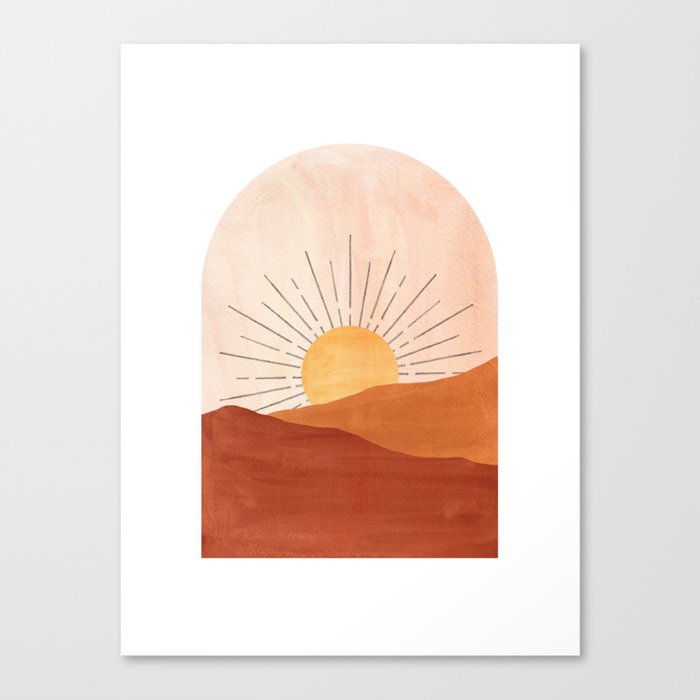 Abstract terracotta landscape, sun and desert, sunrise #1 Canvas Print
