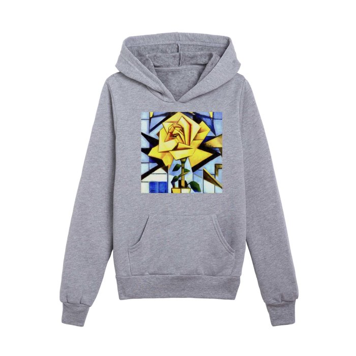 Yellow Rose In Yellow Vase Geometric Still Life Kids Pullover Hoodie