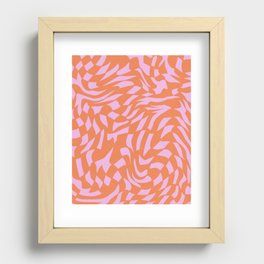 Distorted groovy checks pattern - orange pink jelly Recessed Framed Print