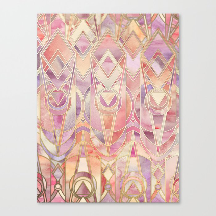 Glowing Coral and Amethyst Art Deco Pattern Canvas Print