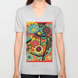 Flower Woman Abstract Red Portrait by Emmanuel Signorino V Neck T Shirt