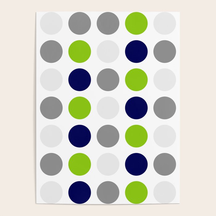 Lime Green, Bright Navy Blue, and Gray Multi Dots Minimalist Pattern on