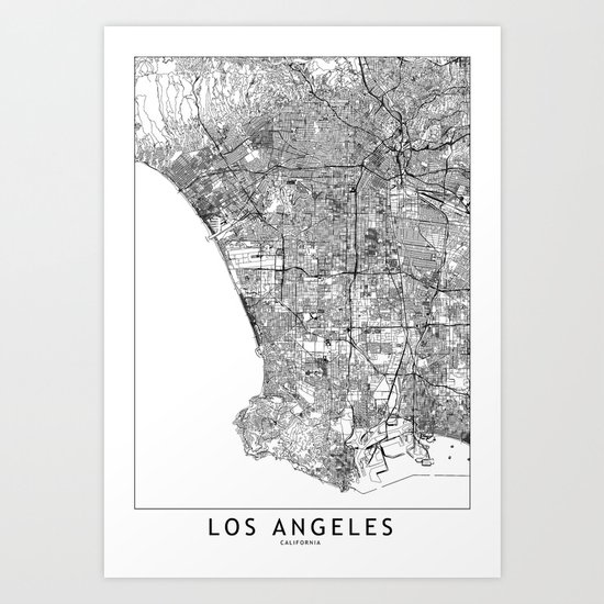 Los Angeles White Map Art Print