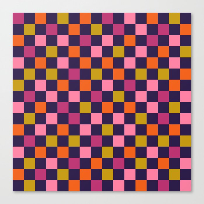 Checkerboard Check Checkered Pattern Magenta Pink Orange Lime Avocado Blue Canvas Print