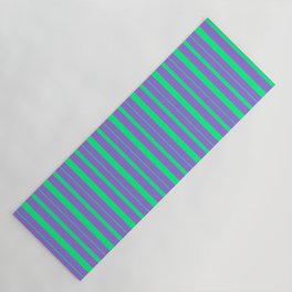 [ Thumbnail: Purple and Green Colored Stripes Pattern Yoga Mat ]