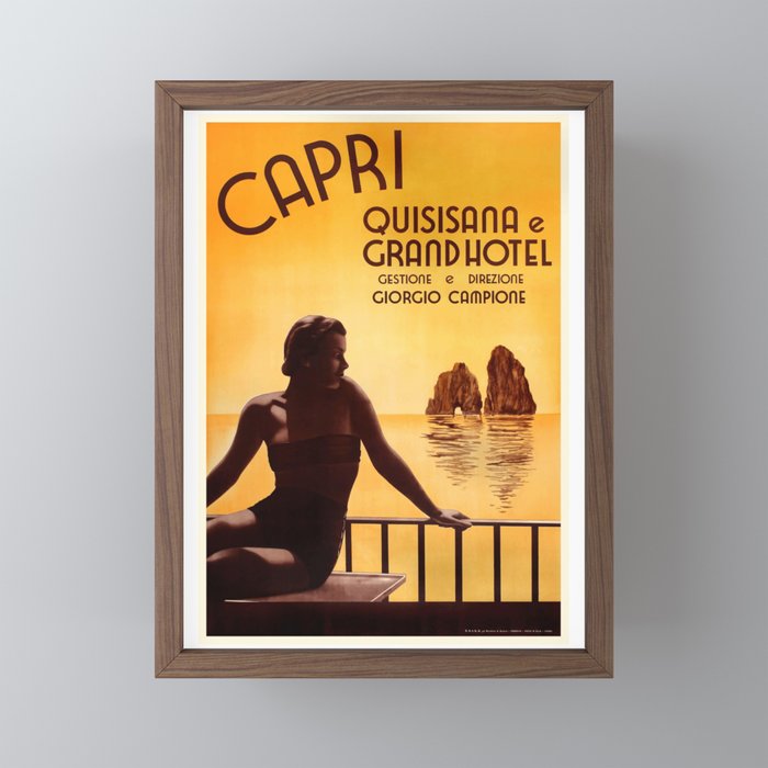 Italy 1938 Capri & The Grand Hotel Quisisana Advertising Poster Framed Mini Art Print