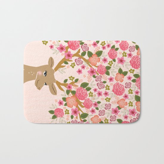 Love Deer Valentines day floral flower antlers Andrea Lauren Bath Mat