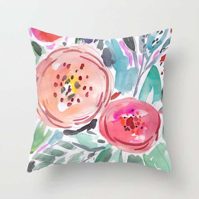 Coral Floral Throw Pillow By Barbraignatiev Society6