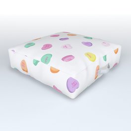 Valentines Day Conversation Heart Candies Pattern - White Outdoor Floor Cushion