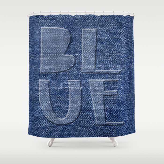 Blue Jeans Denim Typography Shower Curtain
