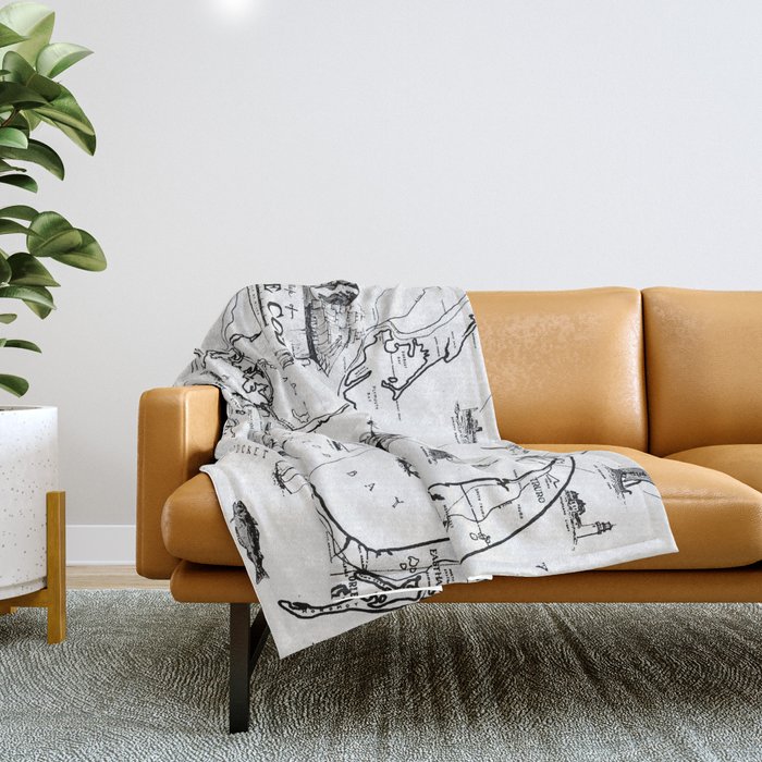 Vintage Map of Cape Cod BW Throw Blanket