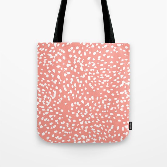 Coral and white minimal painted dots pattern dotty print decor for minimal home office dorm college Tote Bag