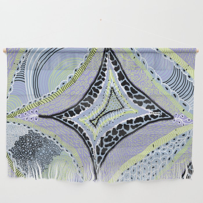 Limited Palette abstract, honeydew, lilac, sky blue, black and white Wall Hanging