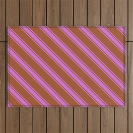 [ Thumbnail: Sienna & Orchid Colored Lines Pattern Outdoor Rug ]
