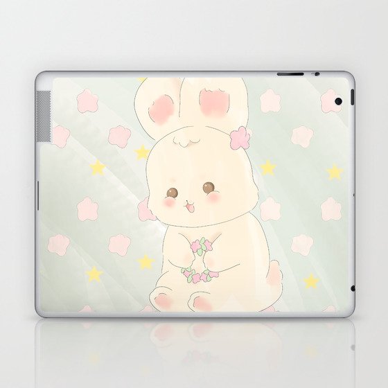 Rabbit playing with flowers Laptop & iPad Skin
