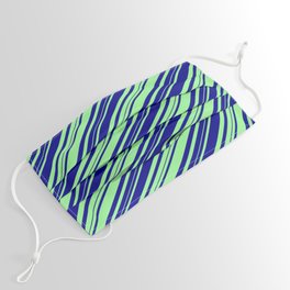 [ Thumbnail: Dark Blue and Green Colored Lines/Stripes Pattern Face Mask ]
